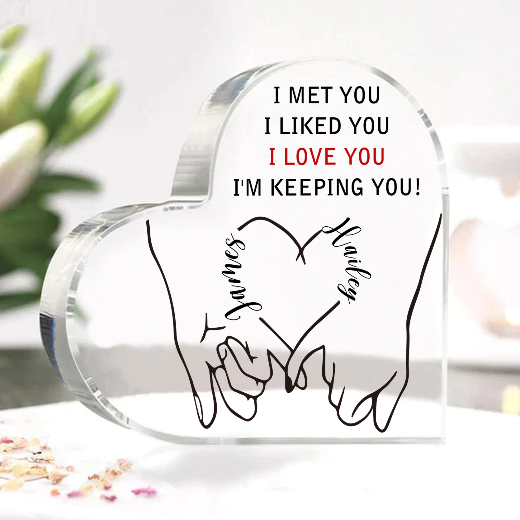 Personalised Couple Acrylic Heart Keepsake Custom 2 Names Ornament Valentine's Day Gift for Wife/Husband-Jessemade AU