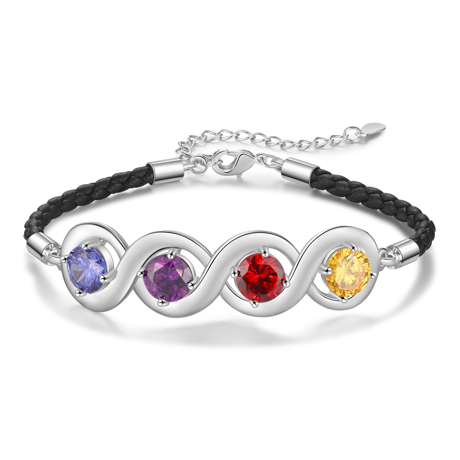 Personalised Infinity Bracelets Custom 4 Birthstones & 4 Names Adjustable Bracelet Gift for Her-Jessemade AU