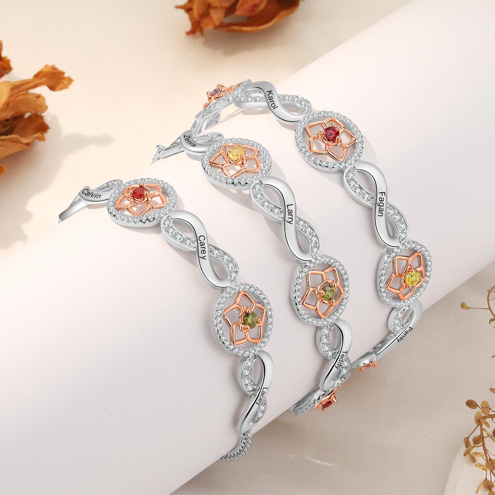 Personalised Women's Bracelet Custom 4 Birthstones & 4 Names Infinity Bracelet Birthday Gift for Her-Jessemade AU