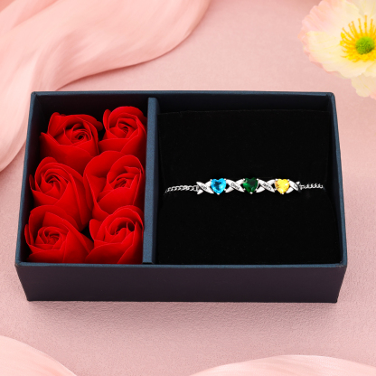 Custom 3 Birthstones Bracelet Engraved 4 Names Bracelet Personalised Birthday Gift for Her-Jessemade AU