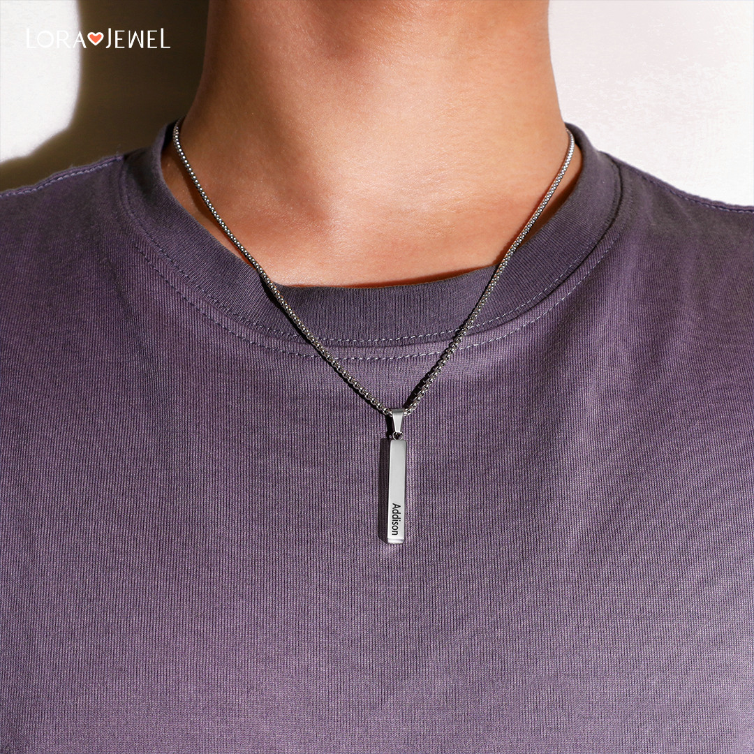 To My Dad Man Vertical Bar Necklace Personalised 4 Side 3D Bar Necklace Father's Day Gift
