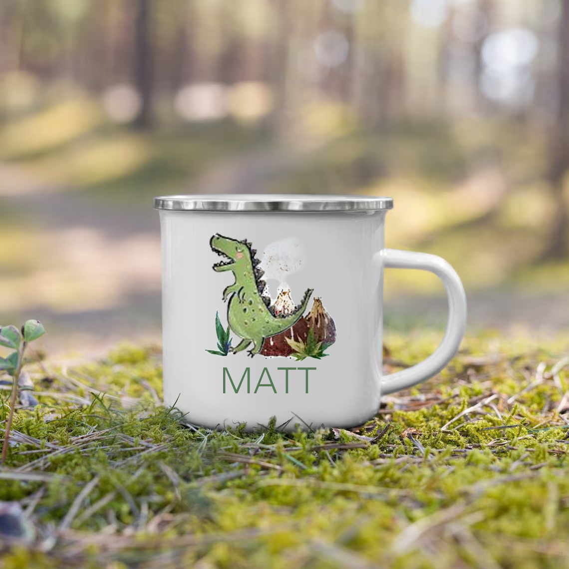Personalised Enamel Mug Customised Name Dinosaur Cup Camping Mug Birthday Gift for Kids - Tyrannosaurus Rex-Jessemade AU