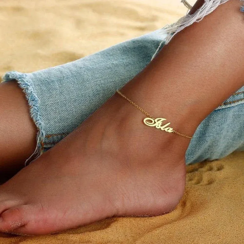 Adjustable Personalised Name Ankle Bracelet Custom 1 Name Anklet Gifts for Her-Jessemade AU