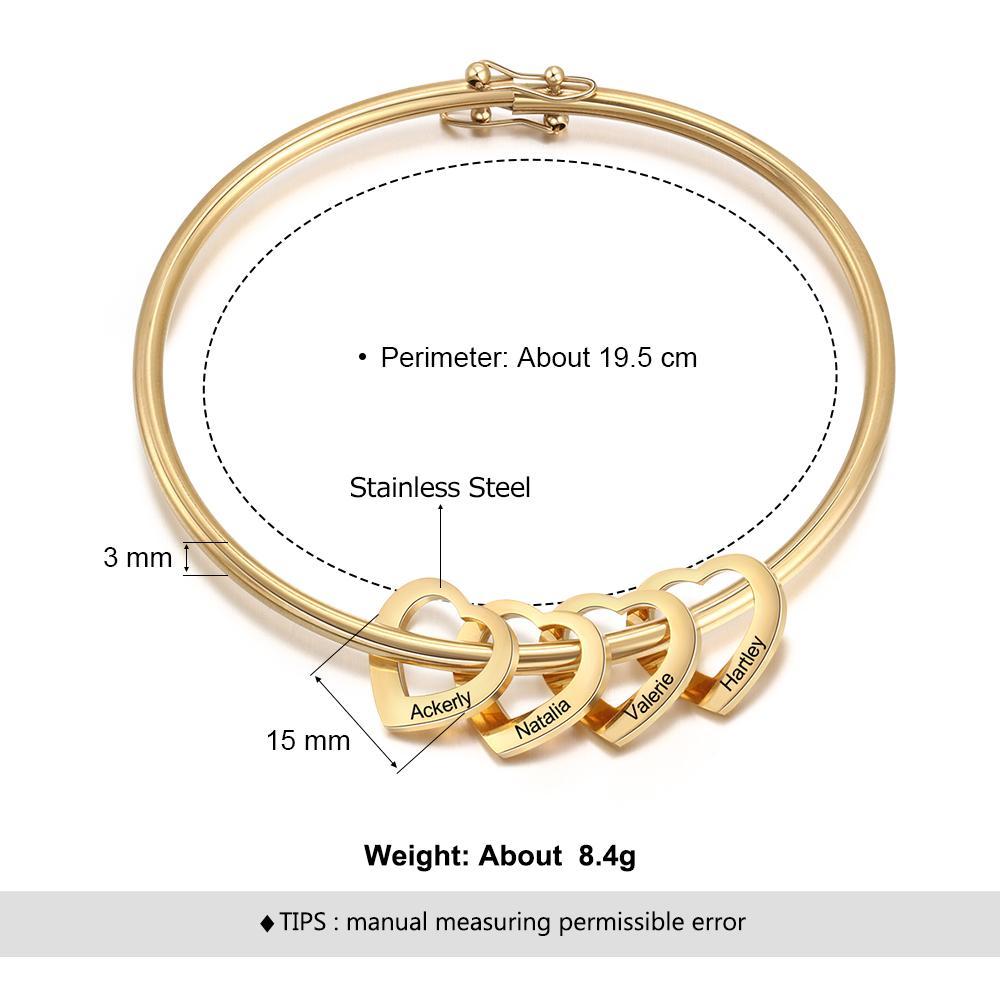 Love Bracelet Bangle Bracelet with 4 Heart Shape Pendant Engraved 4 Names Gift For Mom-Jessemade AU