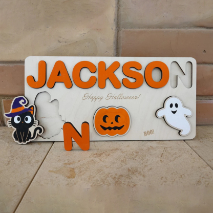 Halloween Kid's Wooden Name Alphabet Puzzle Custom Name Toy for Toddlers Early Learning-Jessemade AU