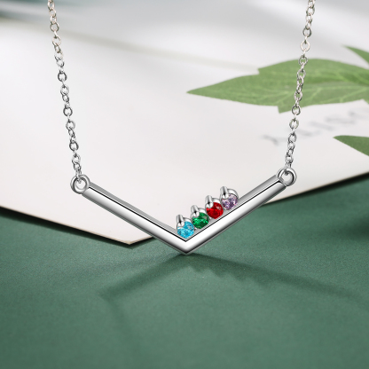 V Shape Necklace with Family Birthstone Personalised 4 Stones Family Necklace For Her-Jessemade AU