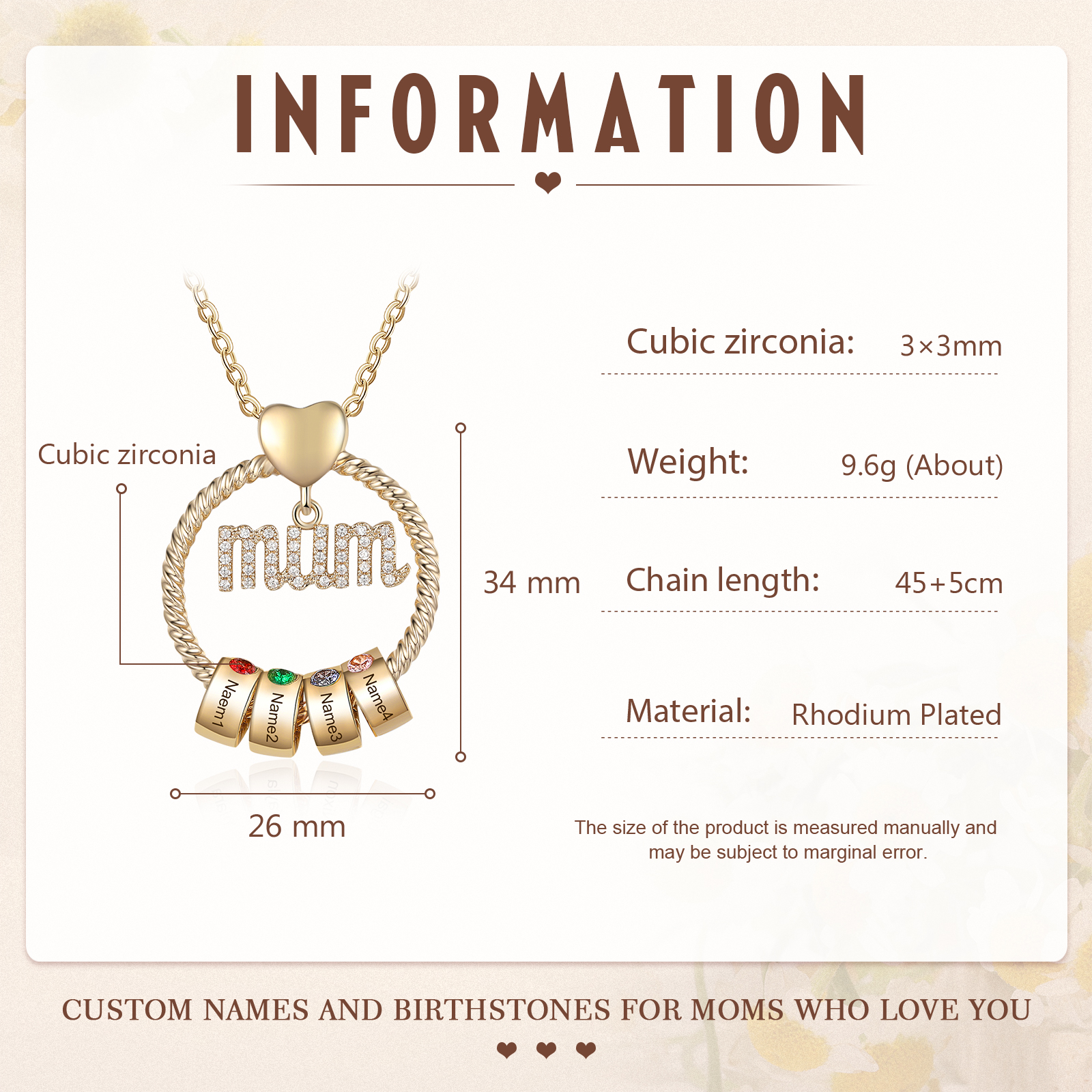 Personalised Circle Necklace With 4 Birthstones Pendant Engraved Names Gift For Mum-Jessemade AU