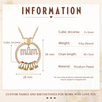Personalised Circle Necklace With 4 Birthstones Pendant Engraved Names Gift For Mum-Jessemade AU