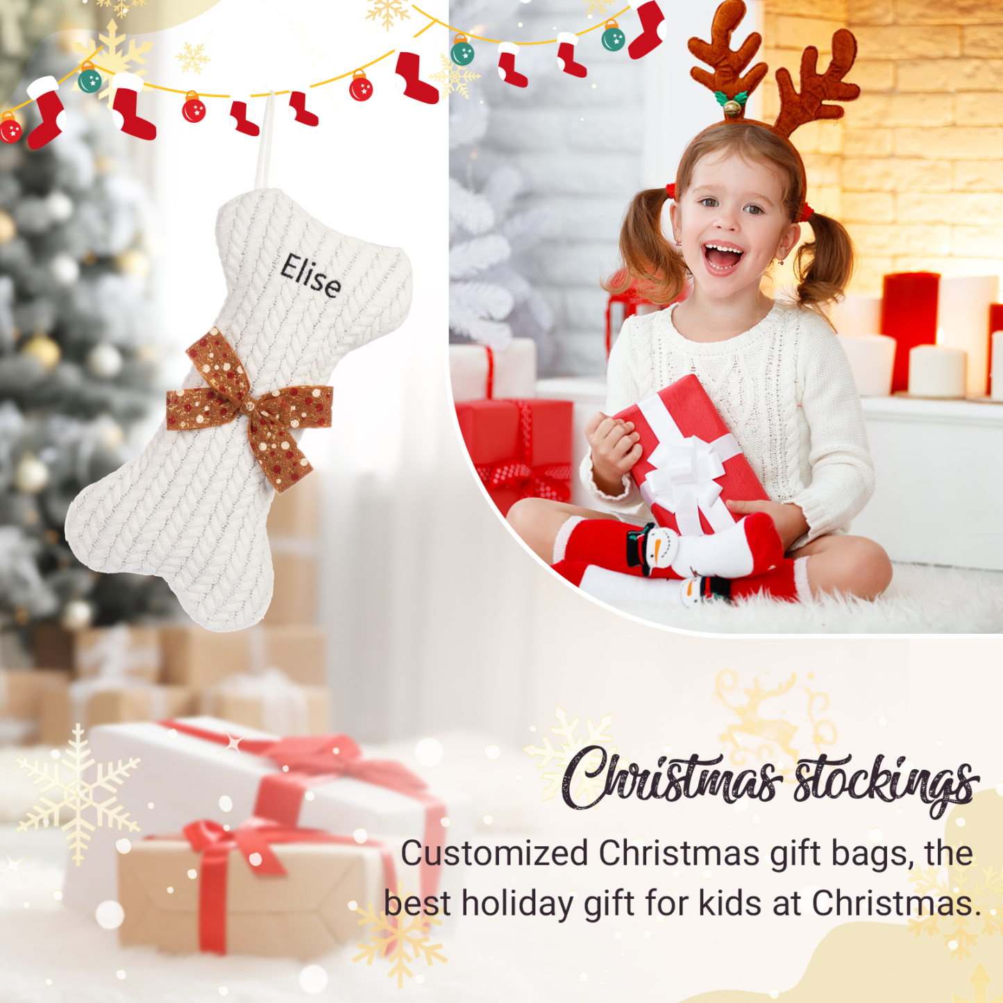 Personalised Christmas Stockings Ornaments Dog Bone Christmas Stockings Custom 1 Name Gifts for Family Friends-Jessemade AU