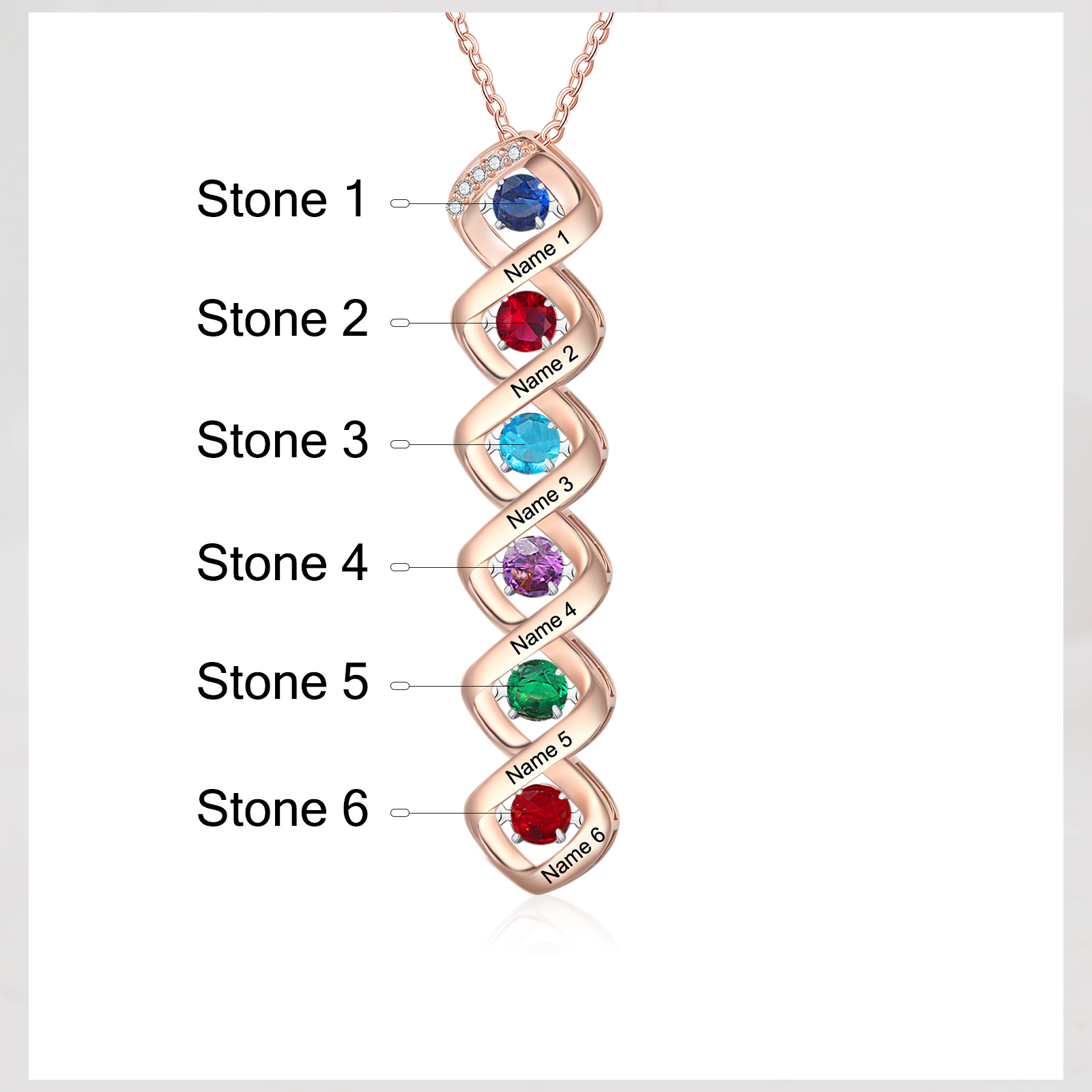 Custom Family Necklace with 6 Birthstones Engraving Names Dancing Stone Necklace-Jessemade AU