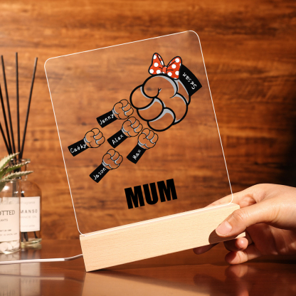 6 Names - Personalised Acrylic Night Light Custom Names & Text Fist Bump LED Lamp Gifts for Family-Jessemade AU