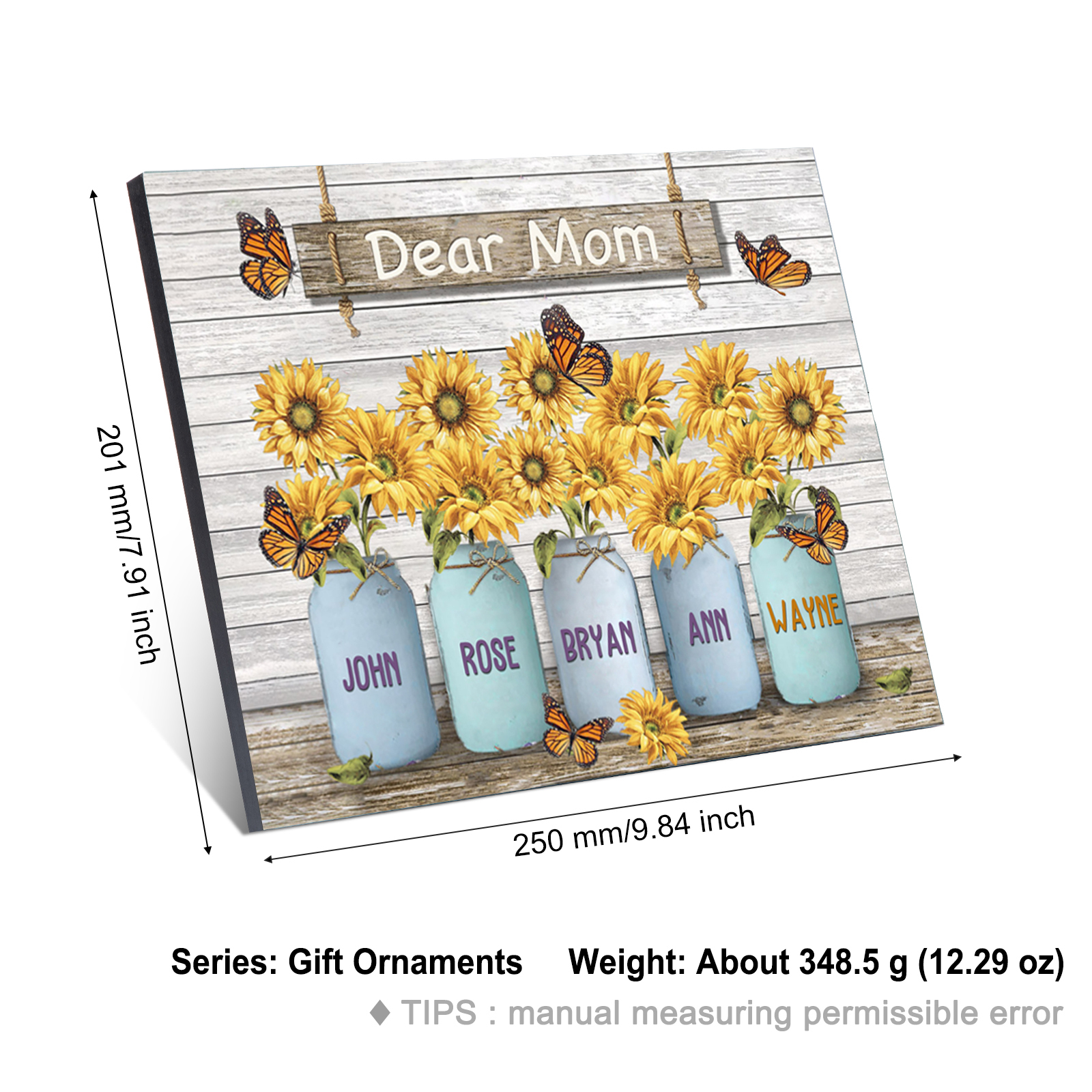 Dear Mom Sunflowers Picture Board Personalised 5 Kids Names Family Keepsake Wood Signs Photo Frame-Jessemade AU
