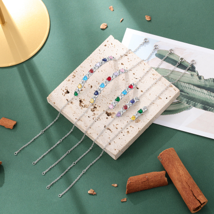 Personalised Bracelet With 2 Heart Birthstones Engraved Names Bracelet Gift For Women-Jessemade AU