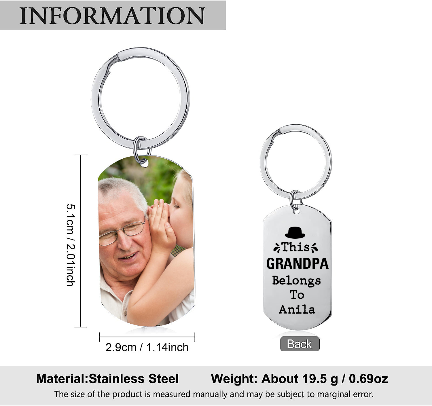Personalised Photo and Name Keychain Grandparents' Day Gift for Grandpa-Jessemade AU