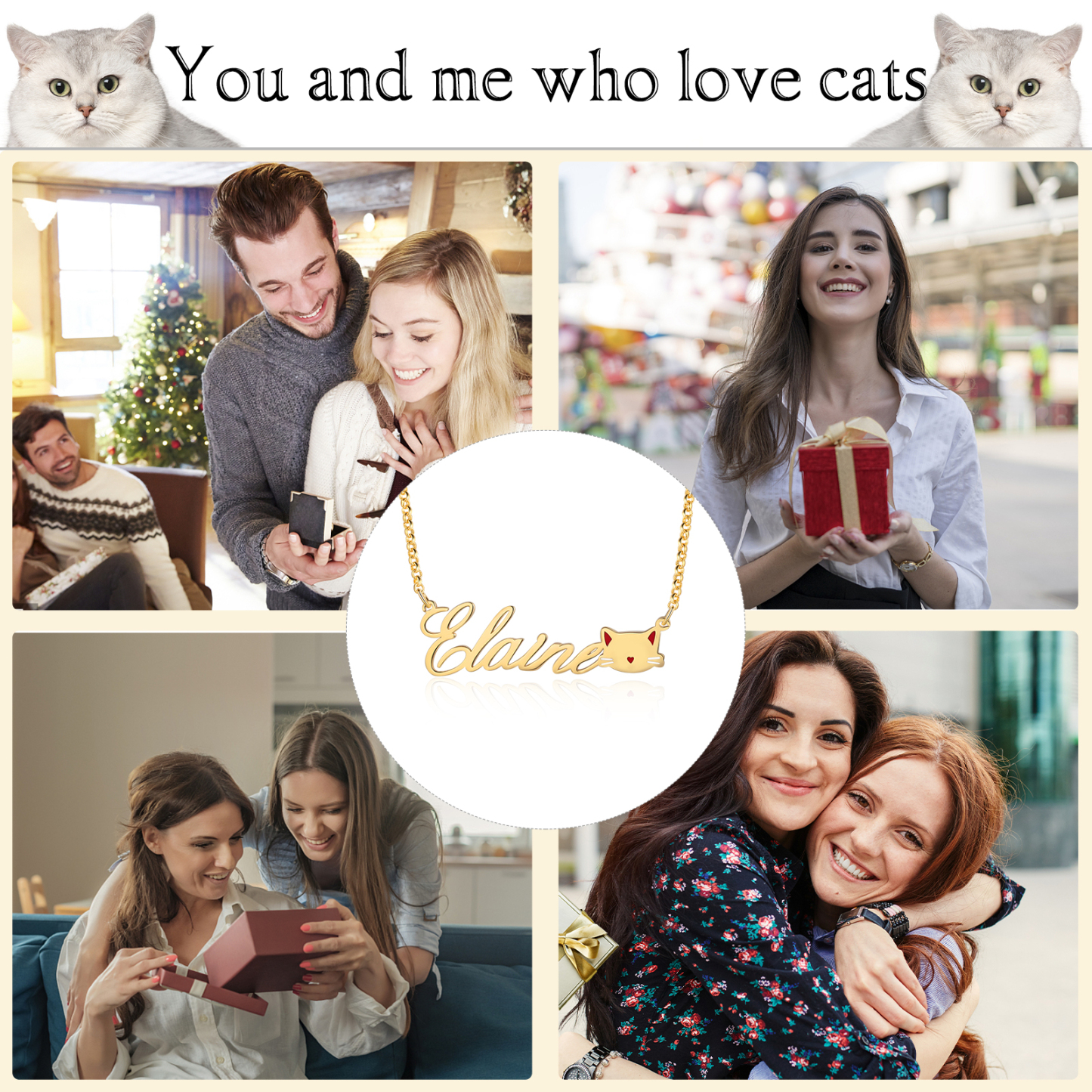 Personalised Cat Necklace Custom 1 Name Necklace Gift For Women-Jessemade AU