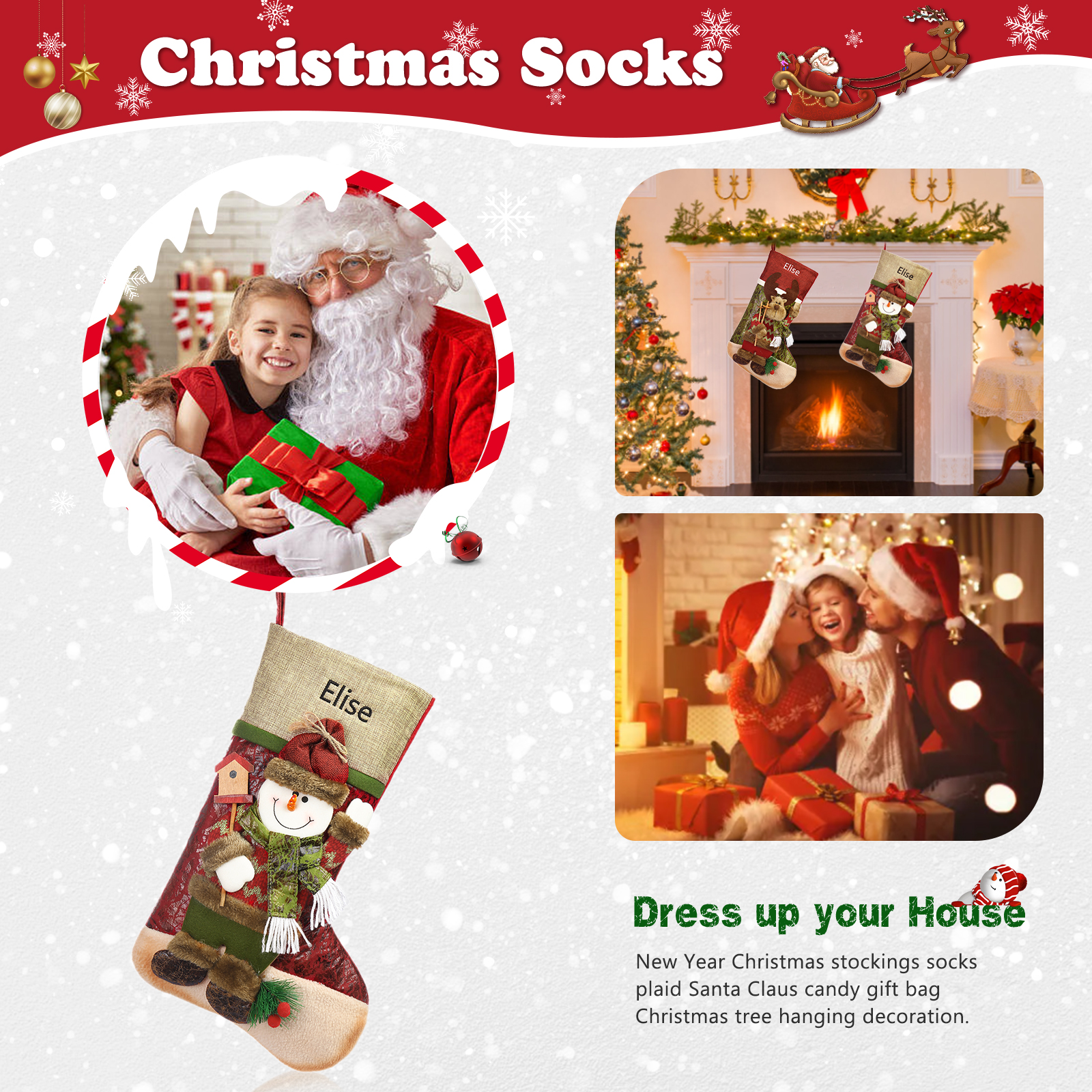 Christmas Stockings Ornaments Customised 1 Name Christmas Sock Personalised Gifts for Family Friends-Jessemade AU