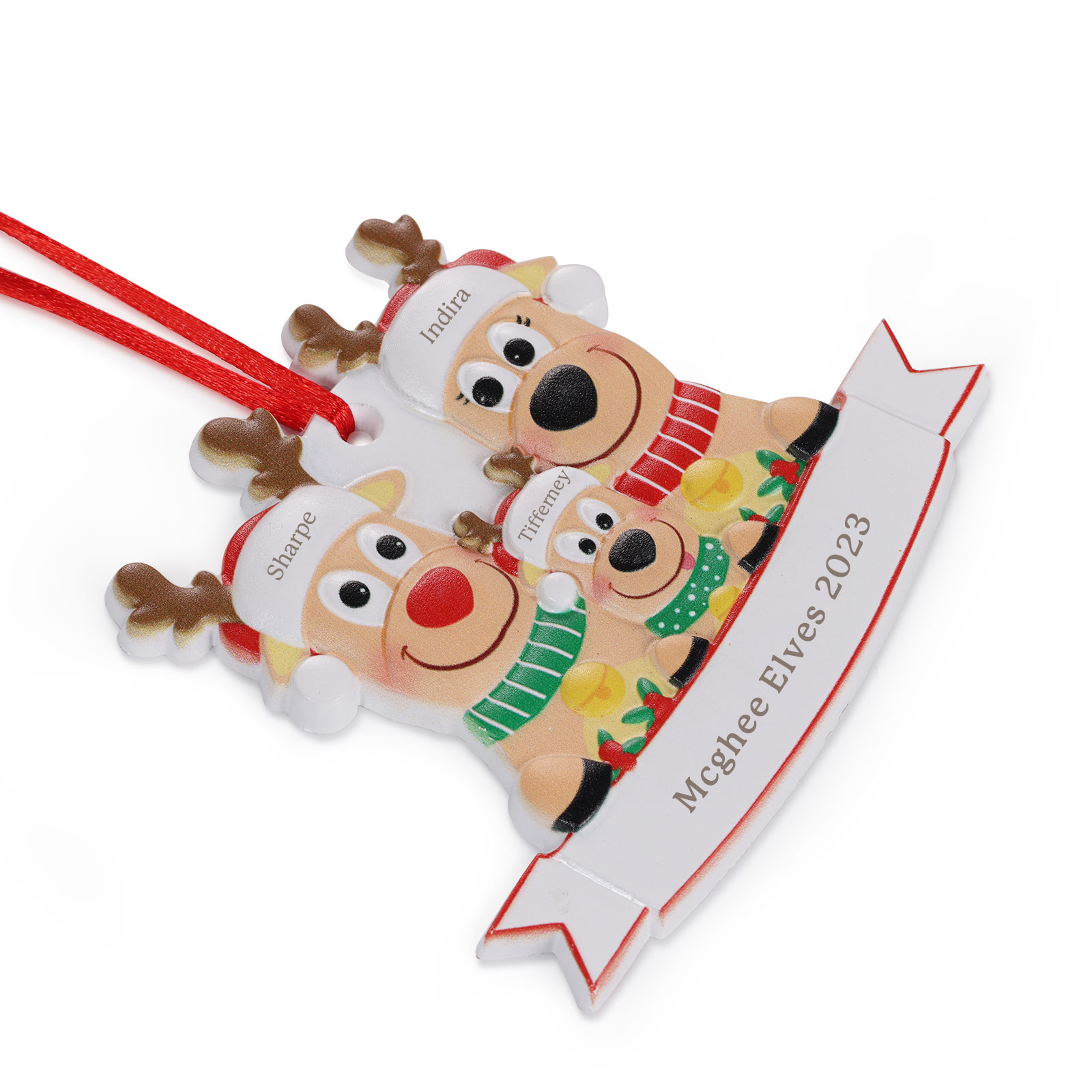 Personalised 3 Names & Text Reindeer Christmas Ornament Resin Christmas Tree Pendant for Family-Jessemade AU