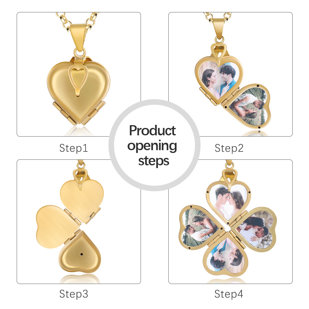 Personalised Heart Photo Locket Necklace Custom 4 Photos Necklace Gifts For Him Her-Jessemade AU