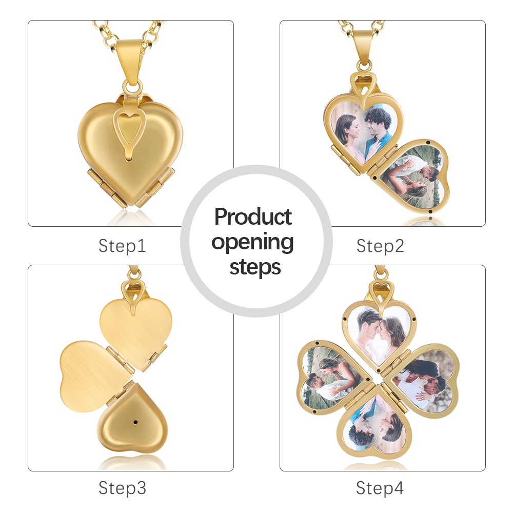 Personalised Heart Photo Locket Necklace Custom 4 Photos Necklace Gifts For Him Her-Jessemade AU