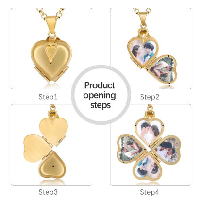Personalised Heart Photo Locket Necklace Custom 4 Photos Necklace Gifts For Him Her-Jessemade AU