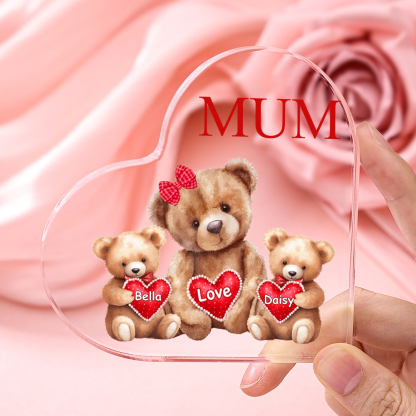 2 Names - Personalised Acrylic Heart Keepsake Custom Texts Teddy Bear Ornaments Gifts for Grandma/Mother-Jessemade AU