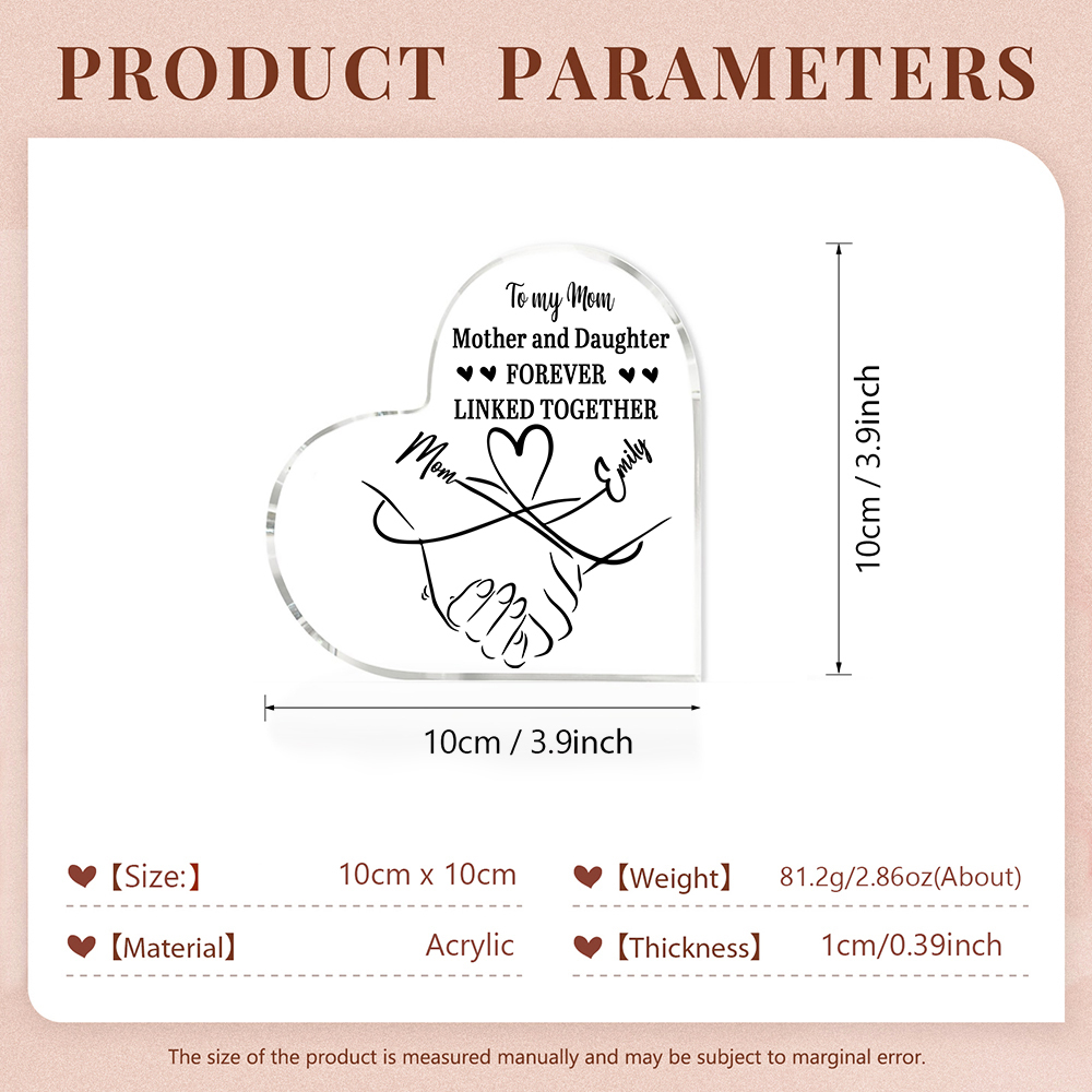 Personalised Text Acrylic Heart Keepsake Custom 2 Names Holding Hands Ornament - Mother And Daughter Forever Linked Together-Jessemade AU