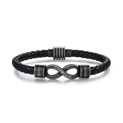 To My Man Infinity Bracelet Custom 2 Names & Text Leather Bracelet "I Love You Forever And Always" Gift Set Valentine's Day Gift For Him-Jessemade AU