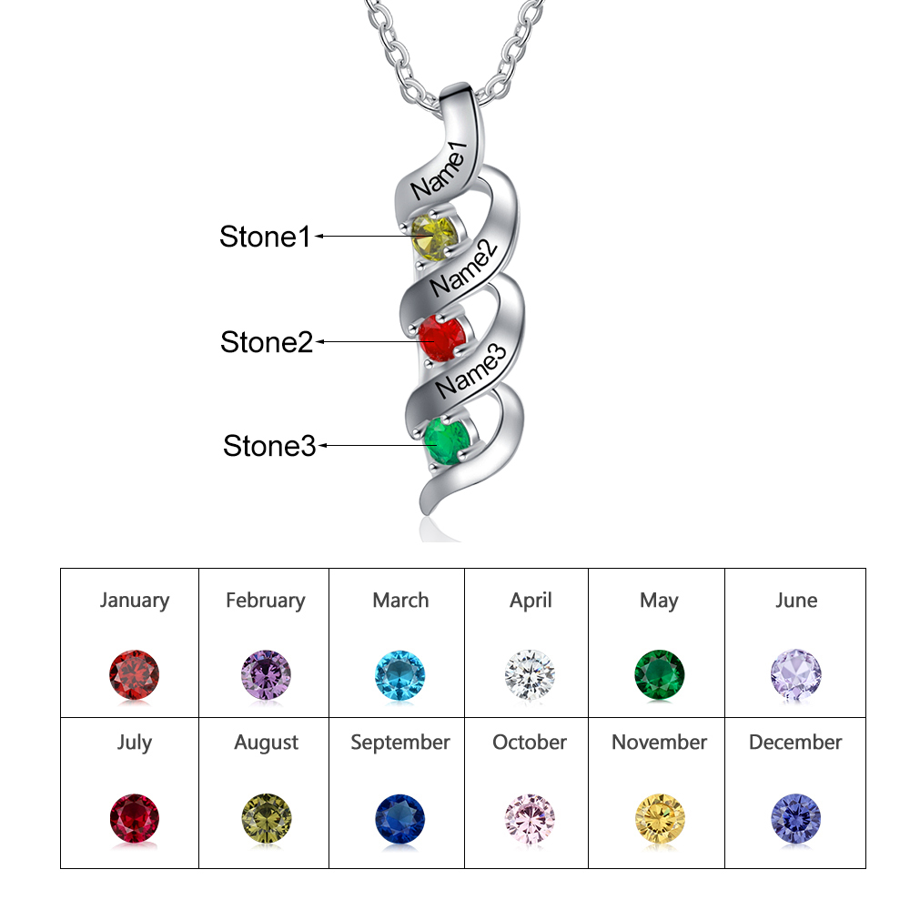 Personalised Birthstone Necklace Bracelet Set Cascading Pendant Heart Bangle Custom with 3 Birthstones 3 Names Christmas Gift-Jessemade AU
