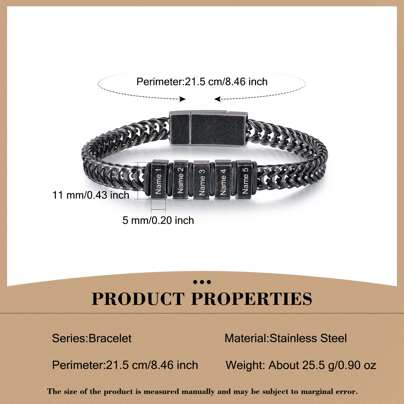 5 Names - Men's Vintage Bracelet Customised Name Stainless Steel Bracelet Personalised Gift for Him-Jessemade AU