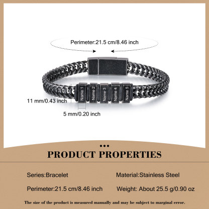 5 Names - Men's Vintage Bracelet Customised Name Stainless Steel Bracelet Personalised Gift for Him-Jessemade AU