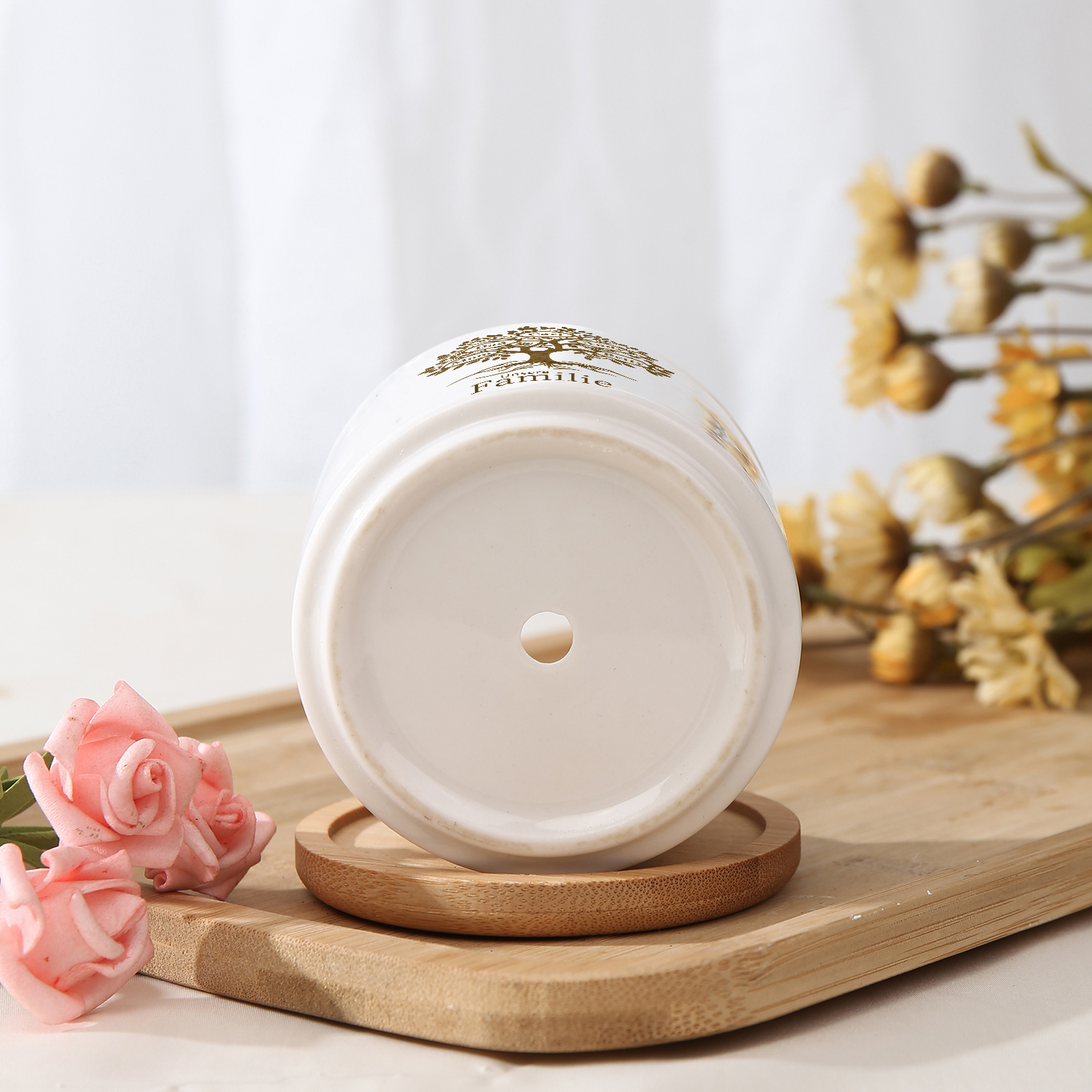 Personalised Ceramic Flowerpot with Wooden Base Custom 5 Names & 1 Text Family Tree Flowerpot Gift for Mum/Nan-Jessemade AU