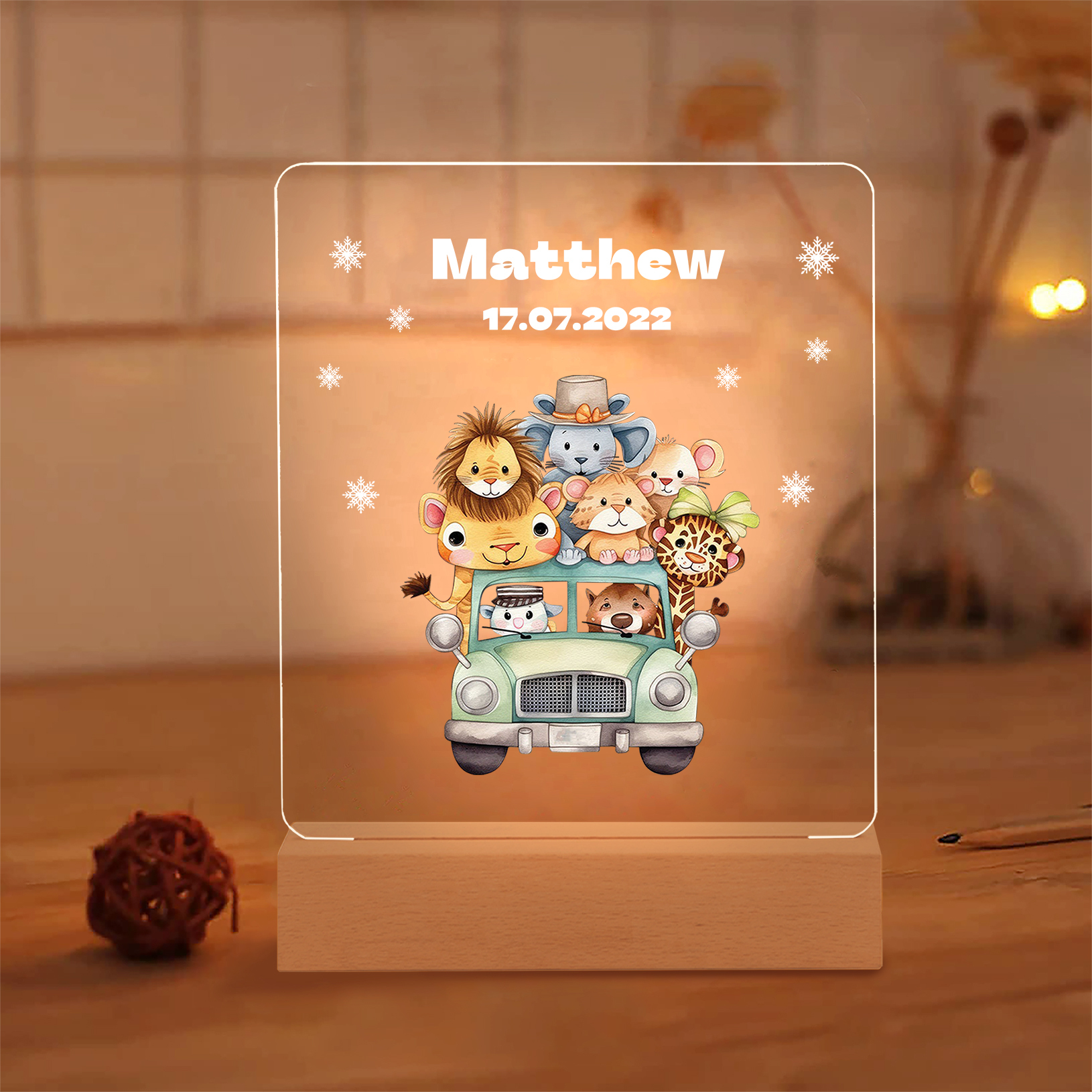 Personalised Name Night Light Animal Zoo LED Night Light Custom Date Nursery Birthday Gifts For Kids-Jessemade AU