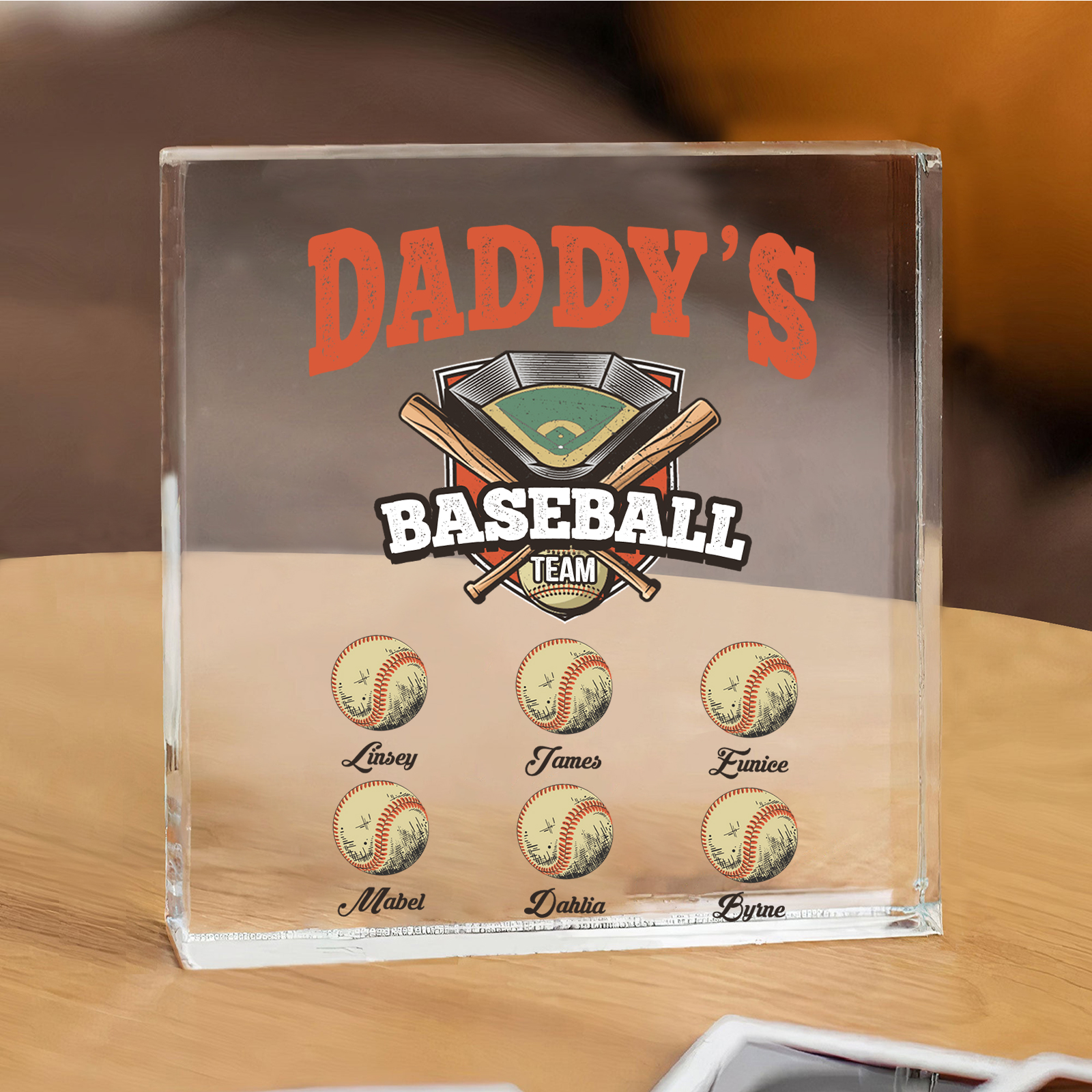 Personalised 6 Names Acrylic Square Keepsake Baseball Family Rectangle Plaque Father's Day Gifts - Daddy's Baseball Team-Jessemade AU