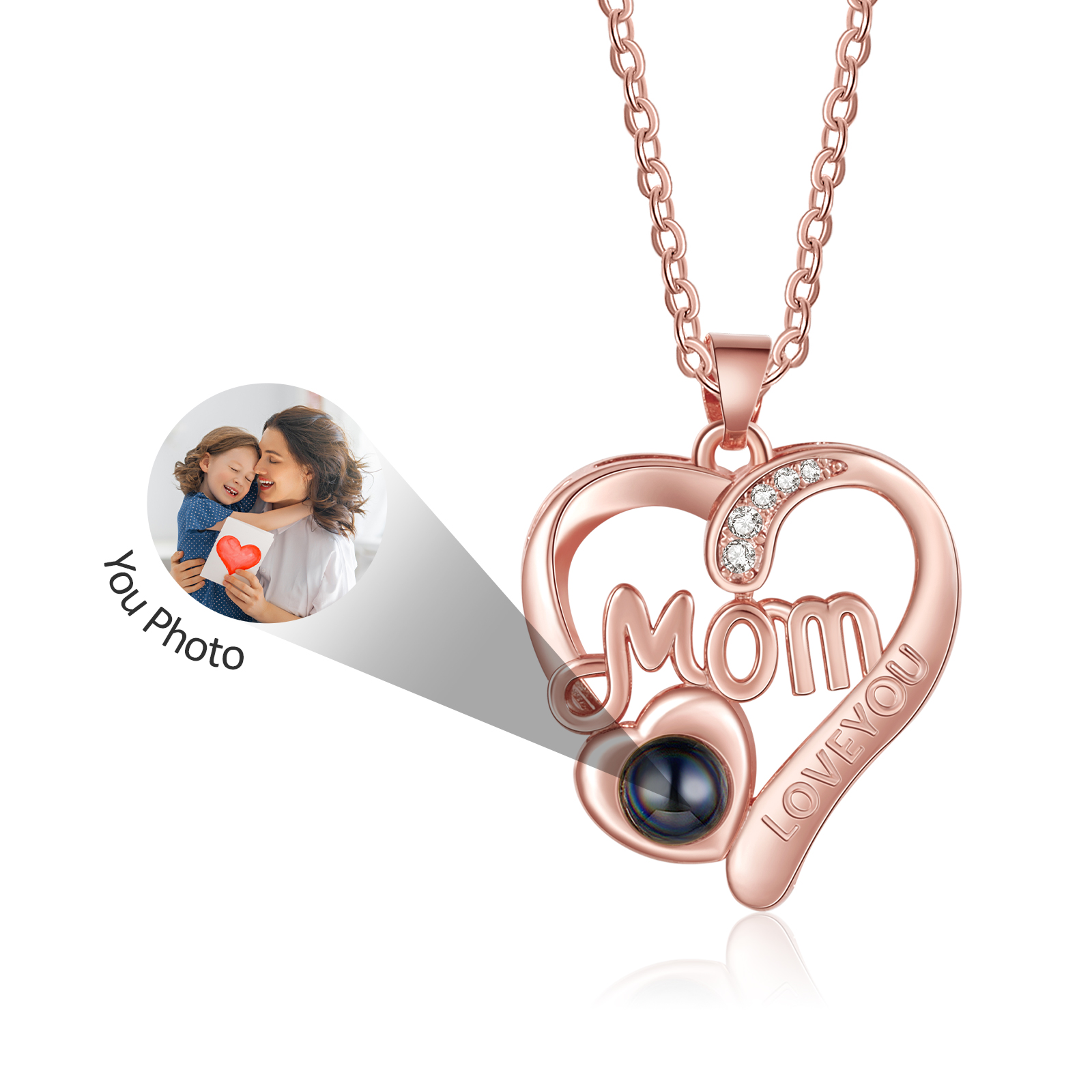 Personalised Mom Heart Projection Necklace Customised Photo Necklace for Her Mother's Day Gift Ideas-Jessemade AU