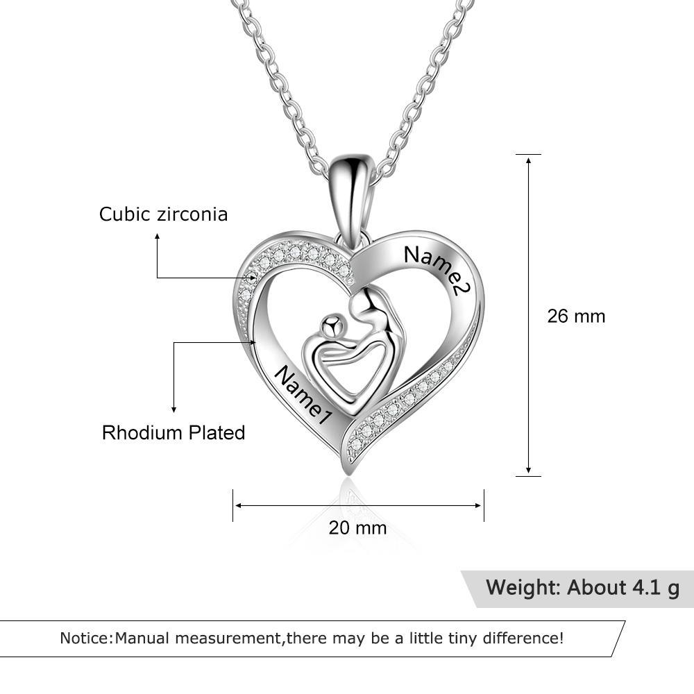 Mother and Child Heart Necklace Engraved with 2 Names Love Necklace Sterling Silver-Jessemade AU