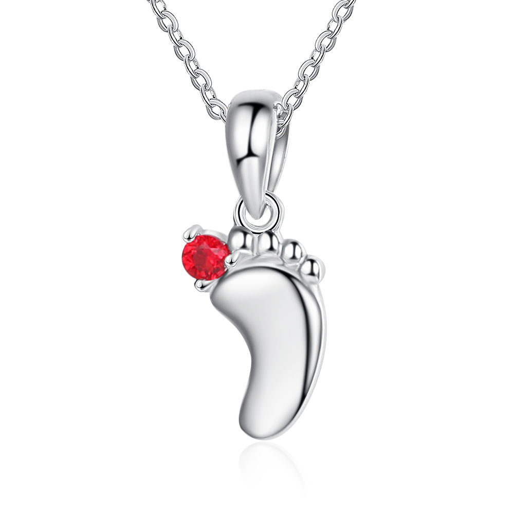 Personalised Baby Foot Necklace With 1 Birthstone Engraved Names Gift For Mother-Jessemade AU