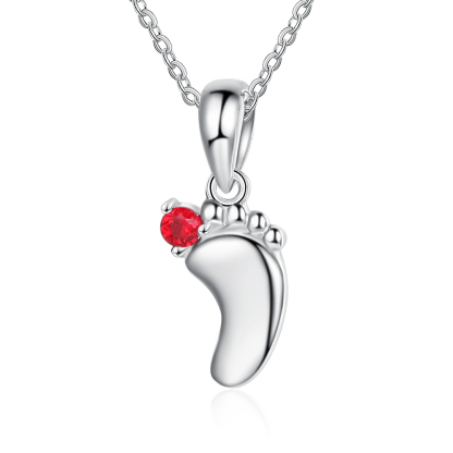 Personalised Baby Foot Necklace With 1 Birthstone Engraved Names Gift For Mother-Jessemade AU