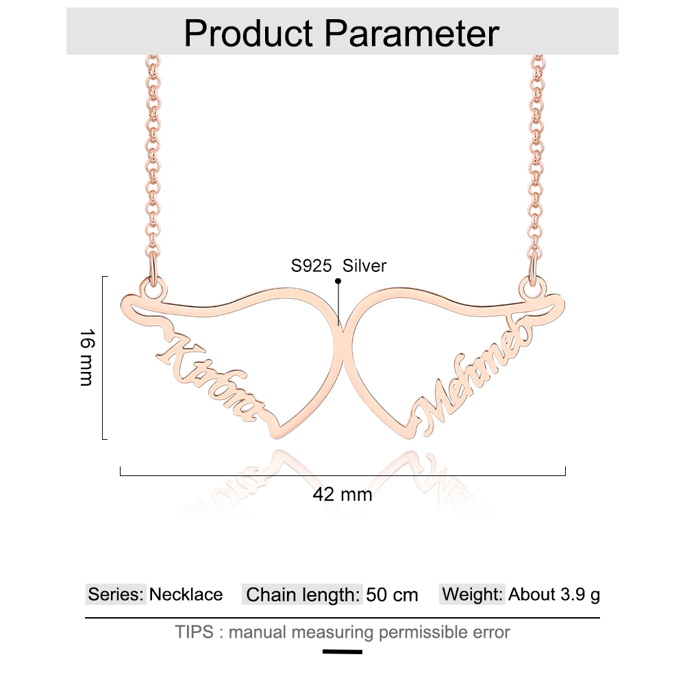 Personalised Wings Necklace Custom 2 Names Necklace Gift For Women-Jessemade AU