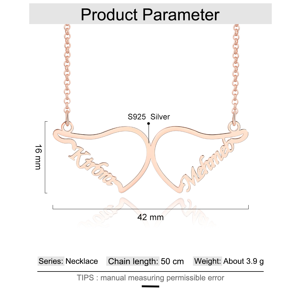 Personalised Wings Necklace Custom 2 Names Necklace Gift For Women-Jessemade AU