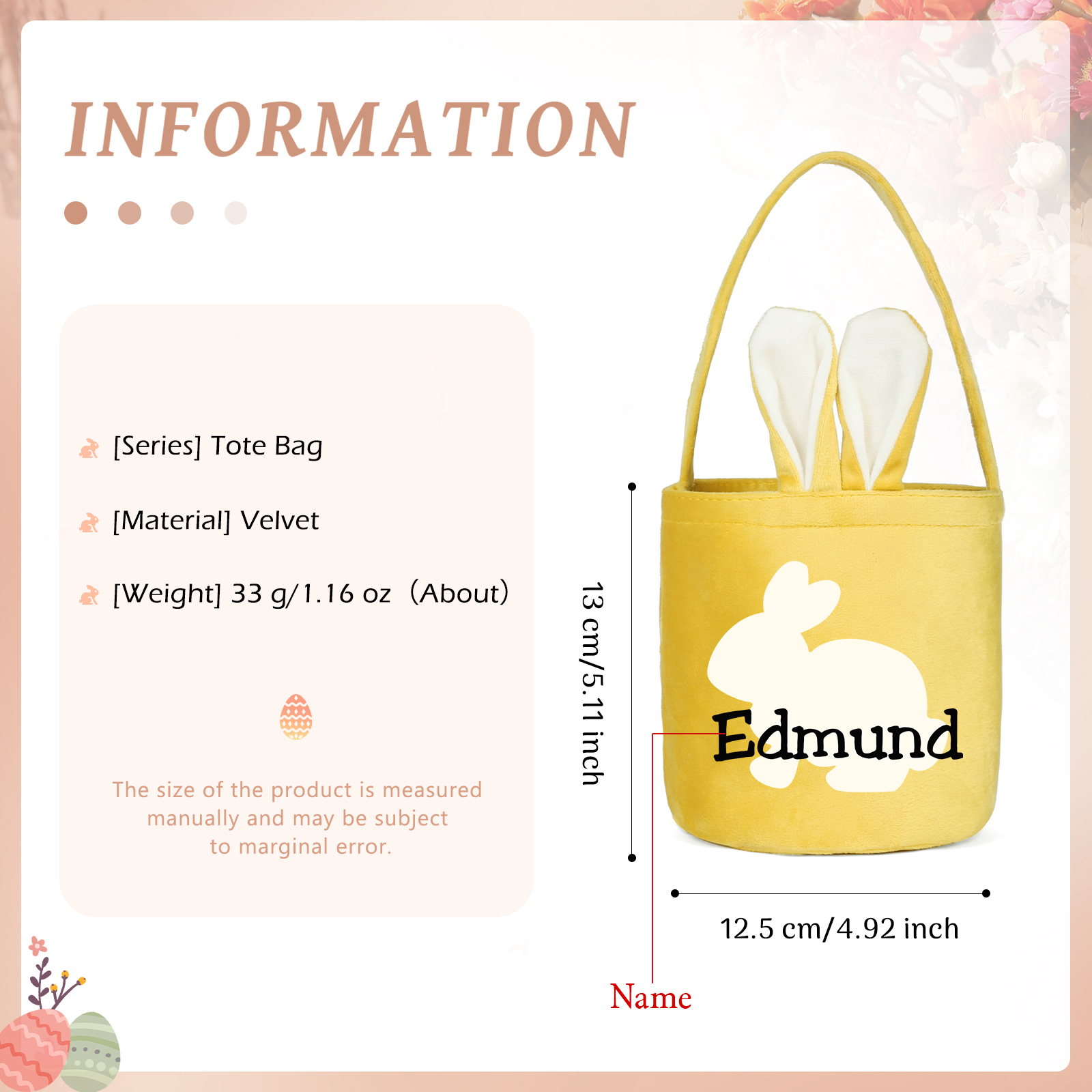 Personalised Bunny Tote Bag Customised with Name Bunny Basket Bucket Bag Easter Gifts-Jessemade AU