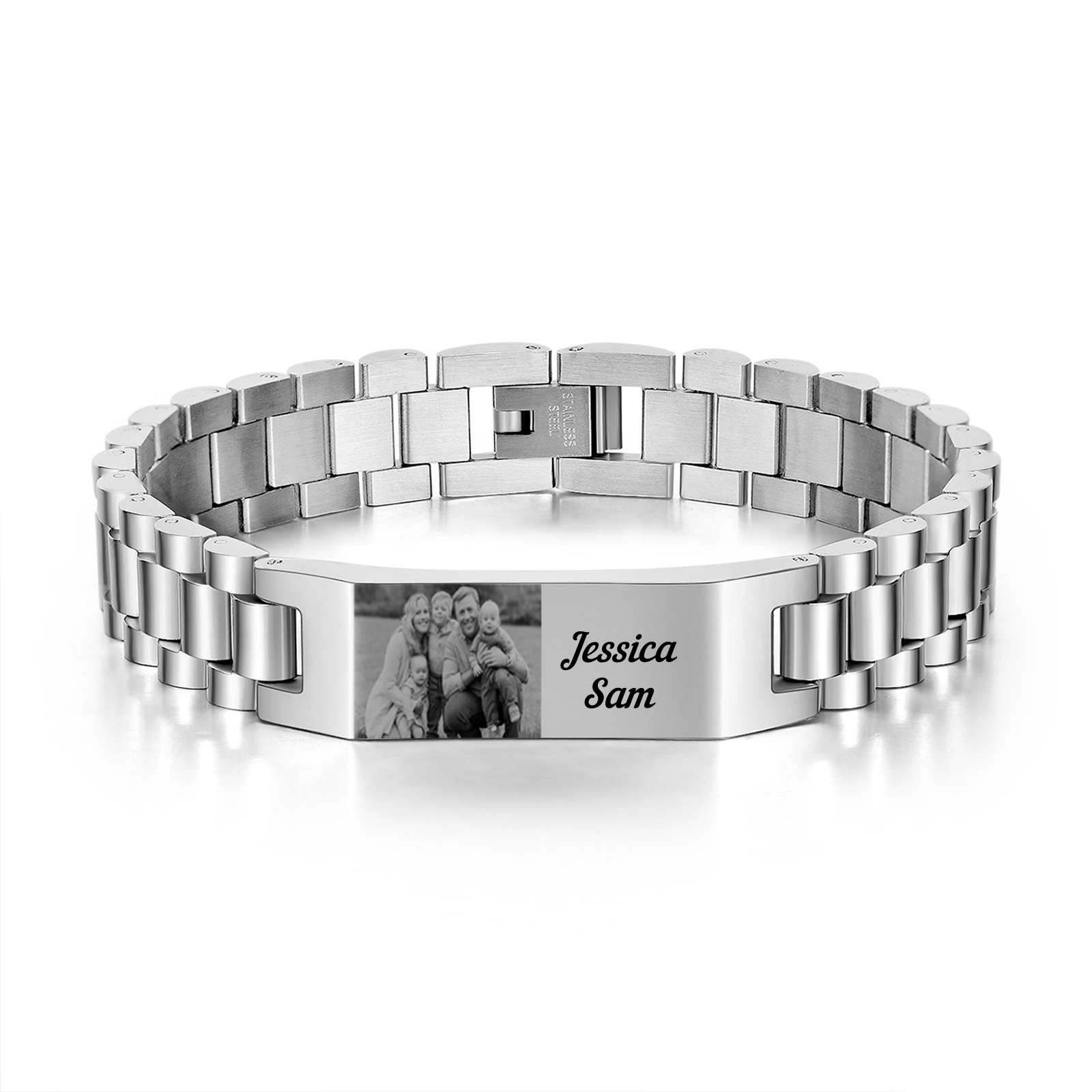 Personalised Photo Bracelet Custom Initial ID Bar Men's Bracelet Bangle Gifts For Him-Jessemade AU