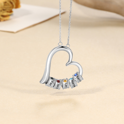 Personalised Heart Necklace With 5 Birthstones Engraved Family Names Necklace Gift For Her-Jessemade AU