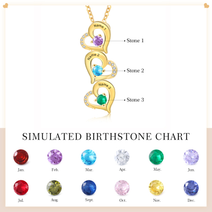 3 Names - Personalised Heart Pendant Necklace Custom Birthstones & Names Necklace Birthday Gift for Her-Jessemade AU