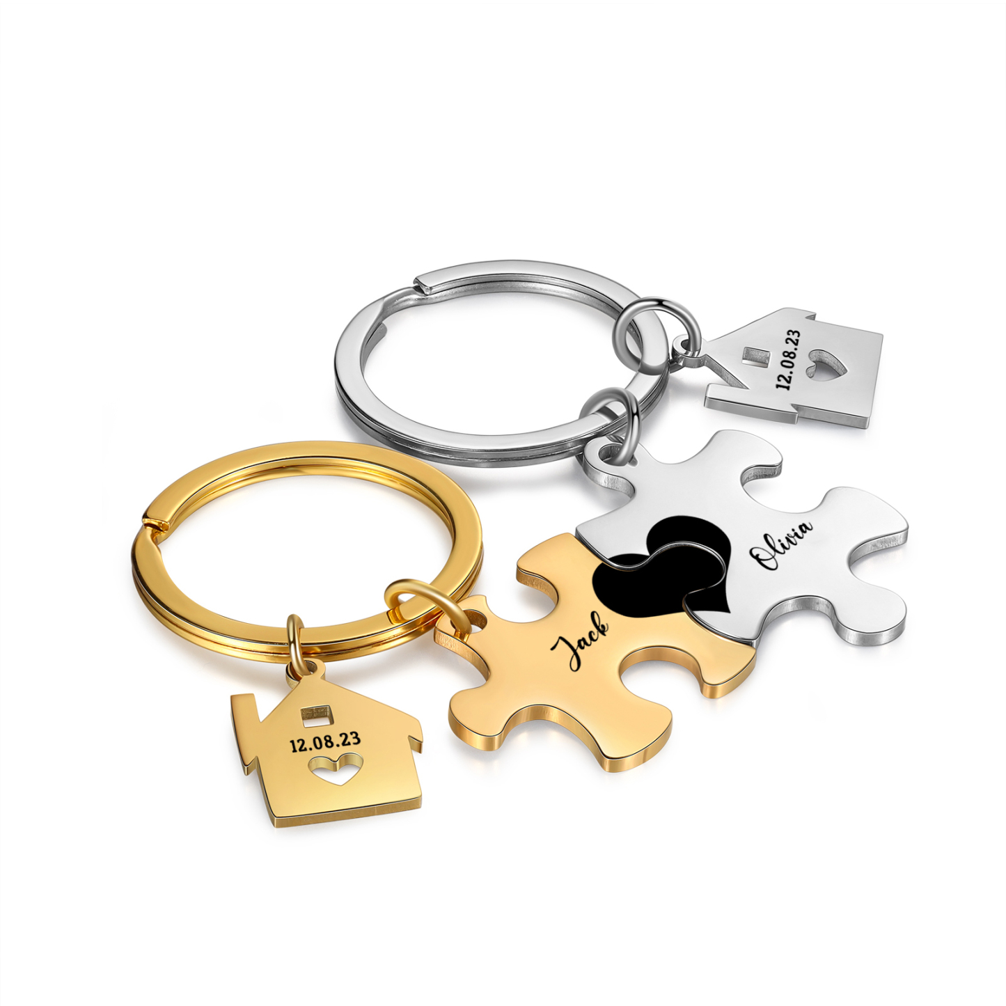 2 PCS Couple Keychain Set Custom 2 Names & Date Keyring Puzzle Keychain Valentine's Day Personalised Gift for Him/Her-Jessemade AU