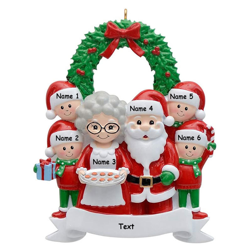 Santa Family Ornament Custom 6 Names Grandparents with Grandkids Ornament-Jessemade AU