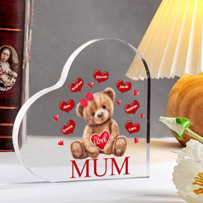 7 Names - Personalised Acrylic Heart Keepsake Custom 2 Texts Teddy Bear Ornaments Gifts for Grandma/Mother-Jessemade AU