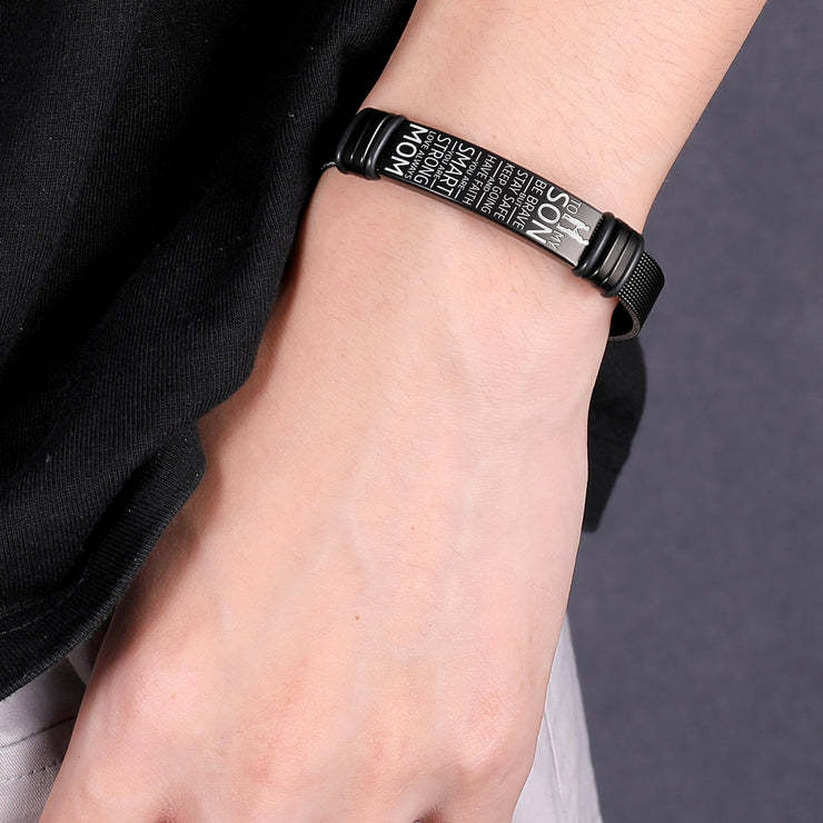 To My Son, You Are Braver Than You Believe Inspirational Bracelet Watchband Initial ID Bar Bangle Gifts For Men-Jessemade AU