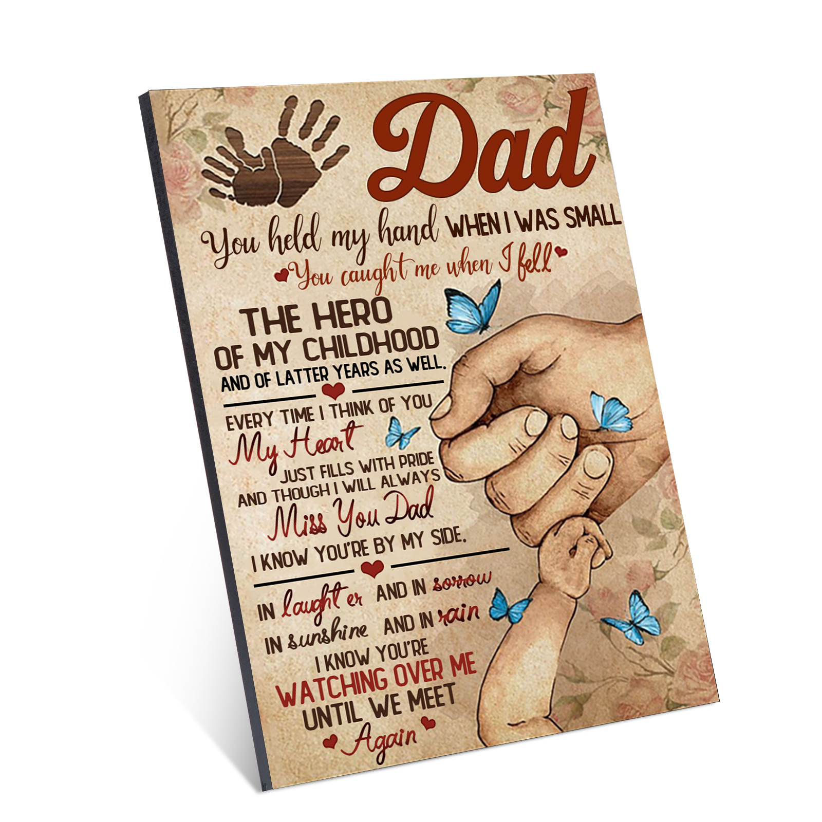 To My Dad Personalised Fist Bump Picture Frame Memorial Wood Signs-YOU'RE WATCHING OVER ME UNTIL WE MEET Again-Jessemade AU