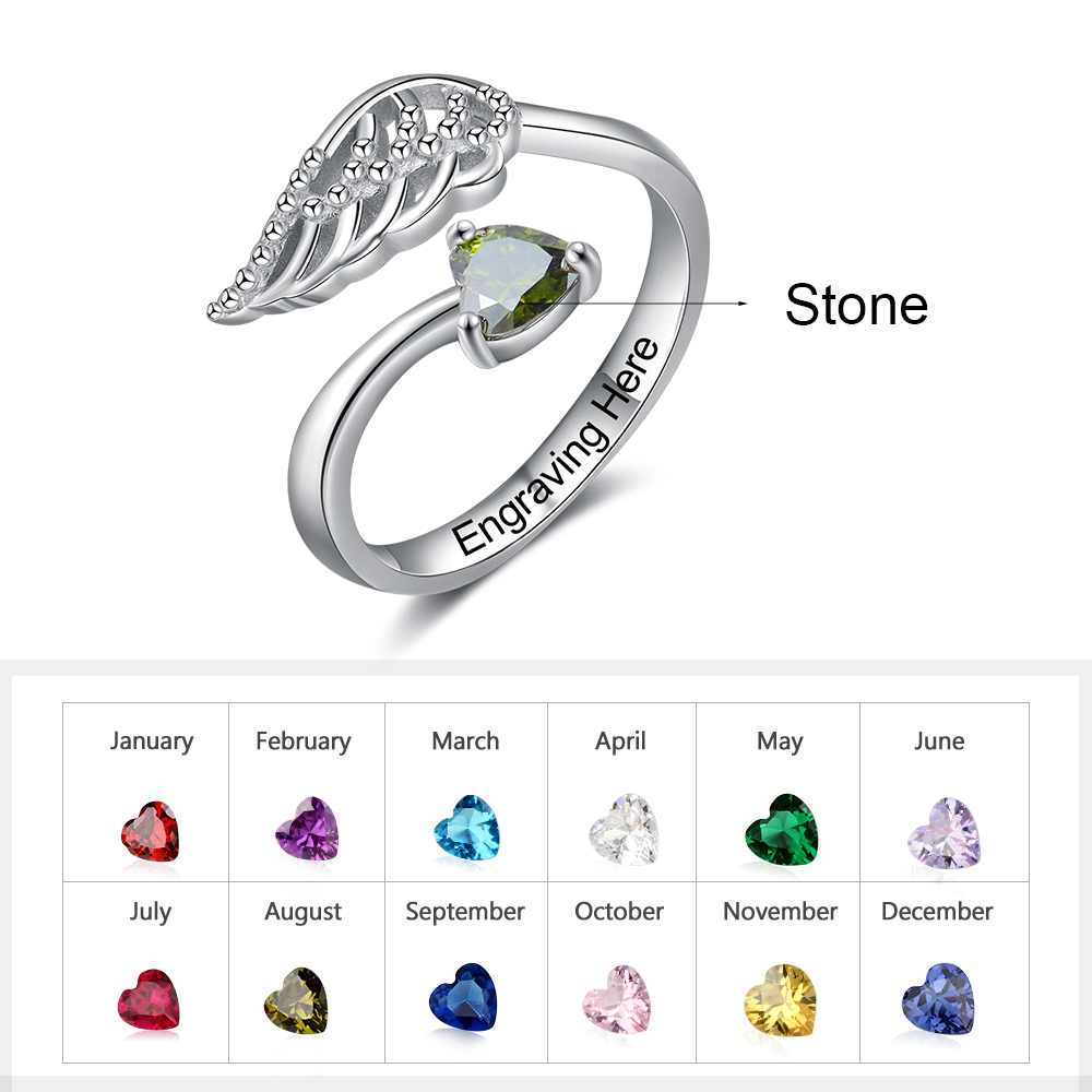Personalised Mothers Ring With 1 birthstone Wing Customised Ring For Her-Jessemade AU