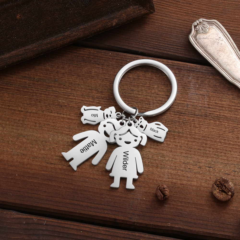 Personalised Kids Charm Keychain Engraved 4 Names Key Chain Gifts For Father-Jessemade AU